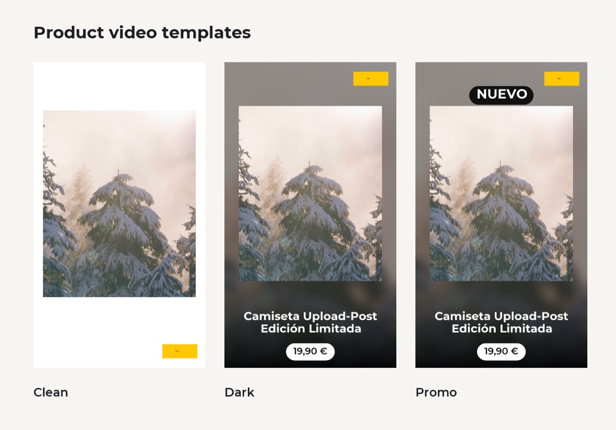 Product video templates generated by the Upload-Post WordPress plugin
