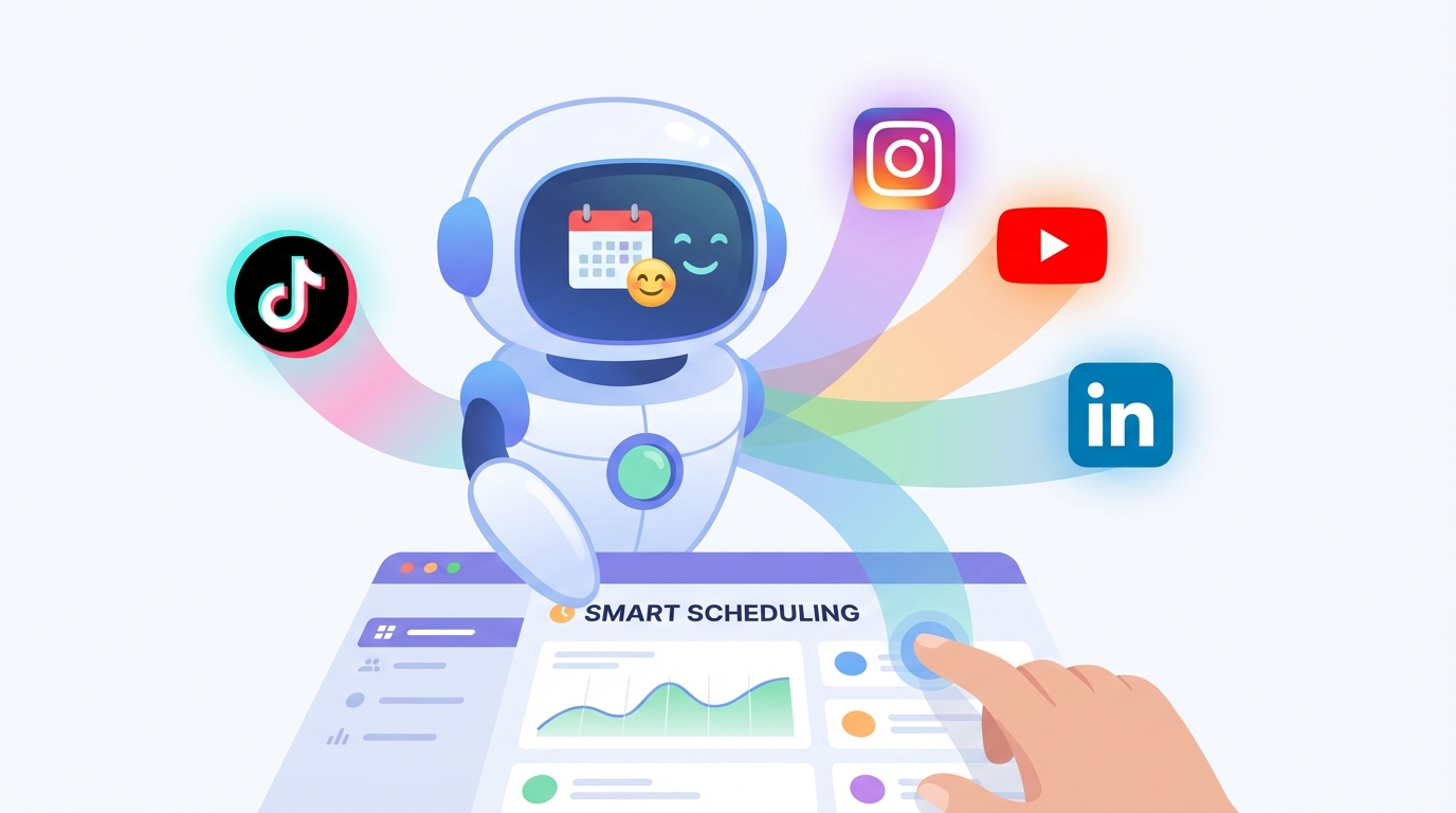 AI robot assistant publishing content to TikTok, Instagram, YouTube and other social media platforms